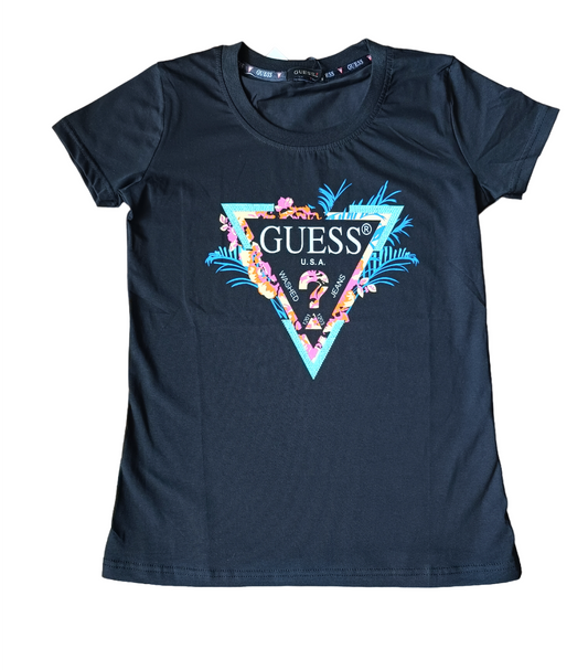 Тениска Guess с лого в бяло и черно