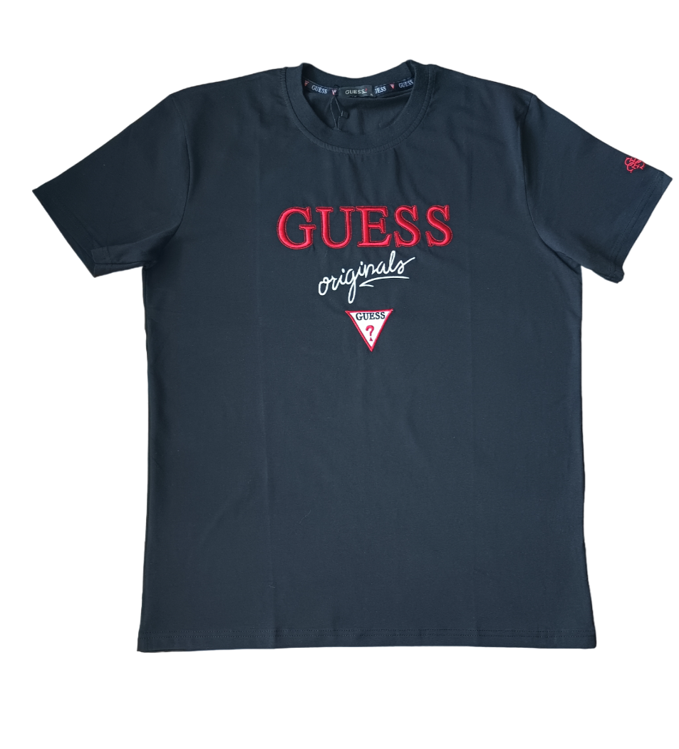 Тениска Guess в черен цвят с голямо лого отпред